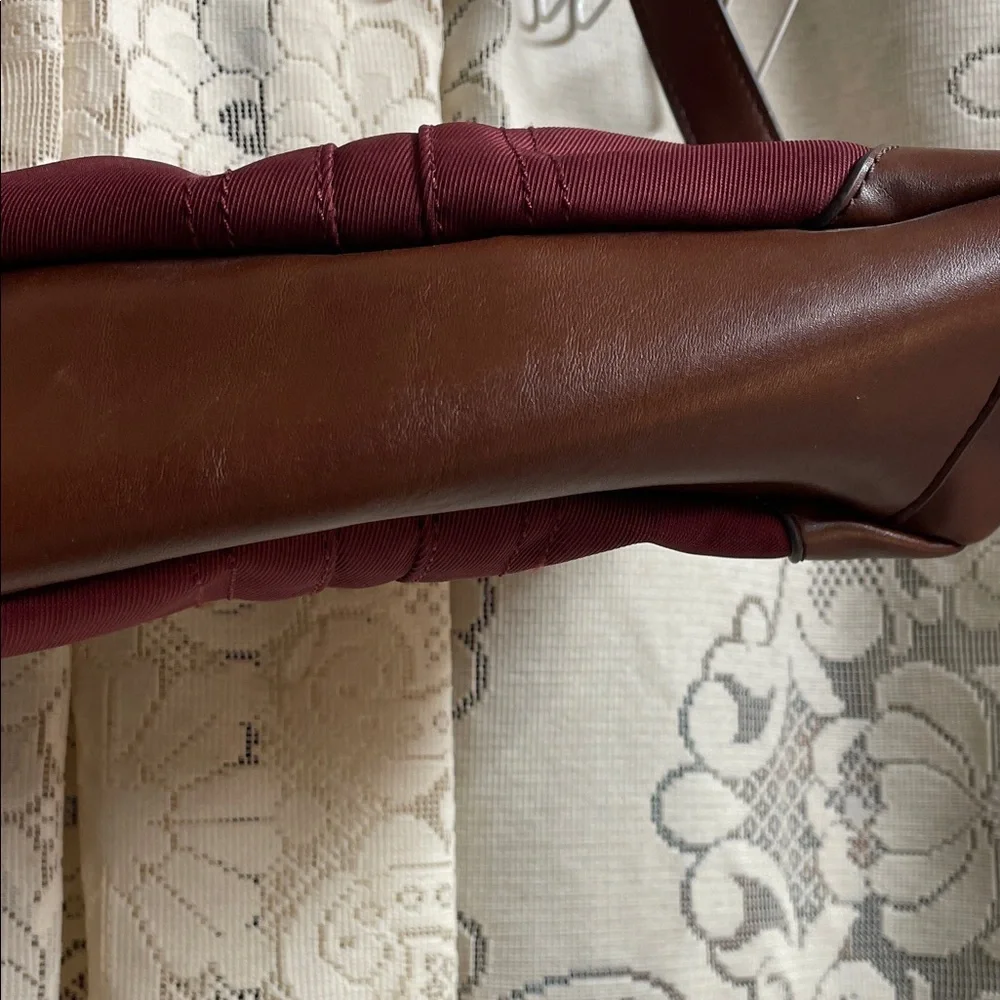 Etienne Aigner Wine and Brown Leather-Trim Shoulder Bag